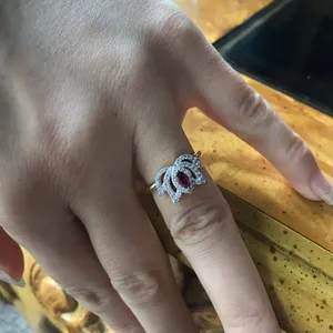 Natural Rhodolite Garnet Sterling Silver Lotus Ring Size 6 thumbnail 2