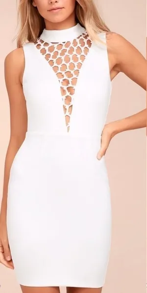 NWT Lulus Lavish Lattice Bodycon Dress in‎ White Size Small thumbnail 1