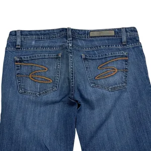 Seven7 Jeans‎ Womens 29 Flare Low Rise Medium Wash Denim Stretch Whisker 30x32 thumbnail 6