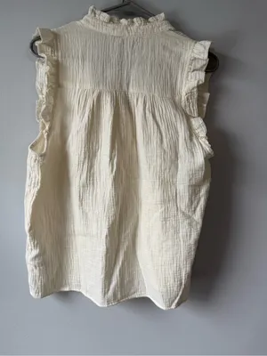 J. Crew Ruffle Sleeve Cotton Gauze Sleeveless Top Beige Ivory Flowy Boho Size M thumbnail 6