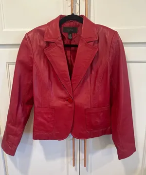 Alfani Red Leather Blazer Jacket Womens M Button Genuine Leather read casual thumbnail 1
