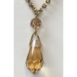 Gold Rhinestone Necklace With Amber Crystal Drop Pendant thumbnail 5