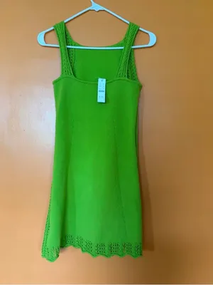 J.Crew cotton crochet-trim mini shift dress in trendy lime green color thumbnail 5