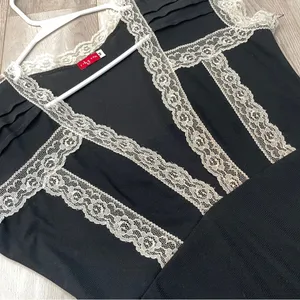 Vintage Gothic Dress lace fit flare midi womens Black medium thin romantic dark thumbnail 5