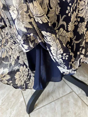 Ralph Lauren Vtg navy beige boho western country floral pull on midi skirt 10 L thumbnail 9