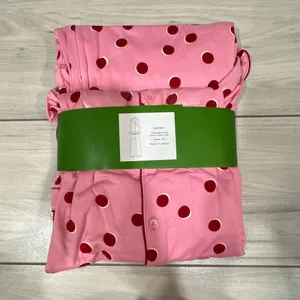 NWT Kate Spade New York Long Sleeve Knit Notch Collar Pajama Set in pink with re thumbnail 4