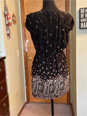 Free People black floral and paisley print tunic dress beaded embroidered size L thumbnail 3