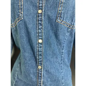 Mountain Lake Womens Medium Blue Denim Western Pearl Snap Long Sleeve Shirt thumbnail 2