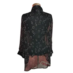 Chelsea & Theodore Semi-Sheer Whimsical Button Down Blouse Star Print Women's M thumbnail 2