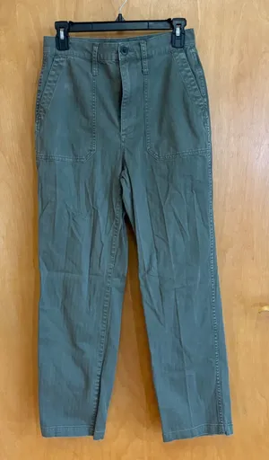 Madewell High Rise Utility Pants Green Herringbone‎ Cotton Blend Women's Size 26 thumbnail 1