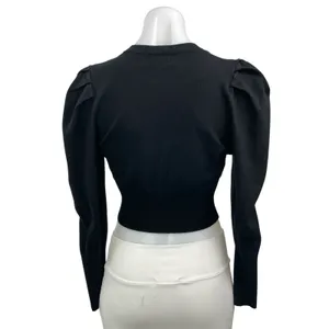 Danielle Bernstein Women Black Long Puff Sleeve V Neck Button Up Crop Top Size M thumbnail 3