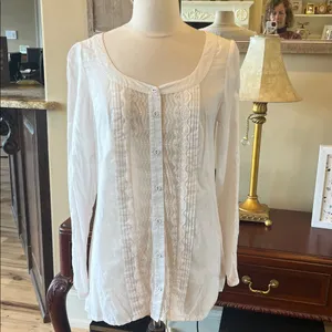 Romantic Free People ivory blouse oversized long top Womens S Button Up Lace thumbnail 3