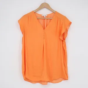 Maison d'Amélie Orange Cap Sleeve V-Neck Henley Blouse Size L thumbnail 2