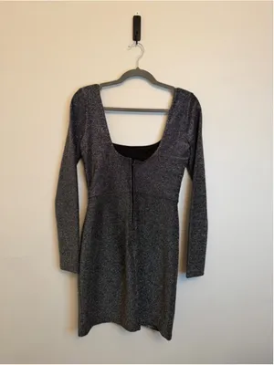 Women Altard State Small Black Silver Shimmer Sparkly Long Sleeve Mini Dress thumbnail 2