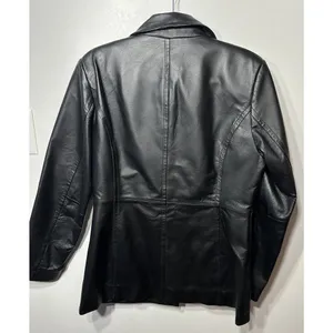 Women's Worthington Brand Black Leather Button Up Jacket RN 93677 Size Medium thumbnail 2