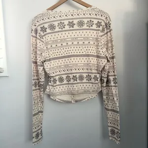 Skims 3X Fair Isle Cream Pointelle Henley Pajama Top Snowflakes Winter Holiday thumbnail 6