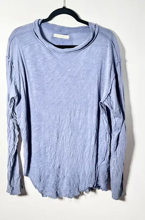We The Free People Long Sleeve Top Medium Blue Distressed Raw Hem Slub thumbnail 1