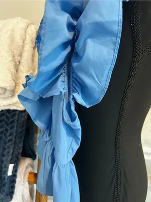 entro Sky Blue Pleated Ruffle V-Neck Blouse thumbnail 5