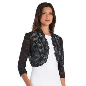 R & M Richards Scalloped Sequin Lace Black Bolero thumbnail 3