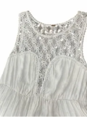 Free People White Crochet Lace Fit & Flare Boho Dress M Cottagecore Fairy thumbnail 6