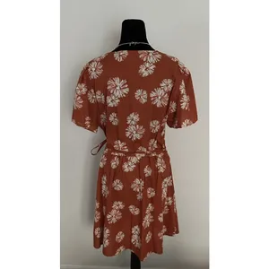 Madewell Women's Wrap Floral Print Mini Dress Burnt Orange/ Rusty Size XL EUC thumbnail 2