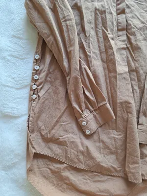 Anthropologie Charlie Side Button Tunic Shirt Brown Tan Sz S Cotton thumbnail 2
