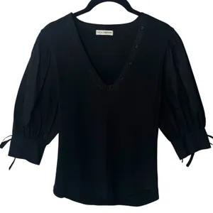 Ulla Johnson Pia Top Black Ribbed Poplin Puff Sleeve Capsule Minimalist Luxury L thumbnail 4