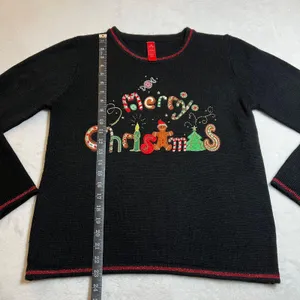 Women's Merry Christmas Crewneck Pullover Knit Sweater Size Medium Holidays thumbnail 8
