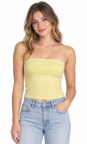 GAP Petite Tube Top S Butter Yellow Strapless Cotton Y2K Bandeau Cropped Stretch thumbnail 1