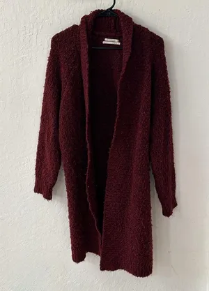 Anthropologie Red Long Line Open Front Sherpa Teddy Cardigan No Pockets M thumbnail 2