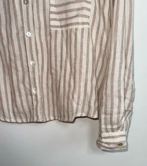 Maurices Cropped Striped Button Down Shirt Cream White Linen thumbnail 5