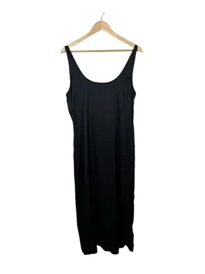 Abercrombie Black Satin Slip Midi Dress Scoop Neck Side Slit Size L thumbnail 2