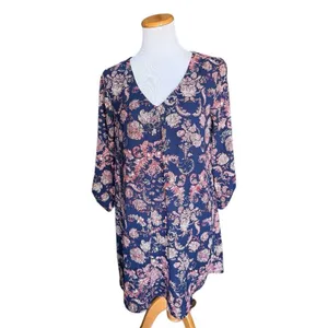 Womens Anthropologie Lush Floral Print V Neckline 3/4 Sleeve Spring Dress - SZ M thumbnail 2