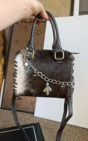 Cowhide bag With charm chain Brown thumbnail 1
