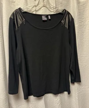 Rafaella Women's 100% Cotton Black Long Sleeve Zipper Accent Shoulder Blouse‎ XL thumbnail 1