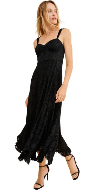ANTHROPOLOGIE HUTCH Women’s Black Mace Corset Style Flouncy Midi Dress thumbnail 1