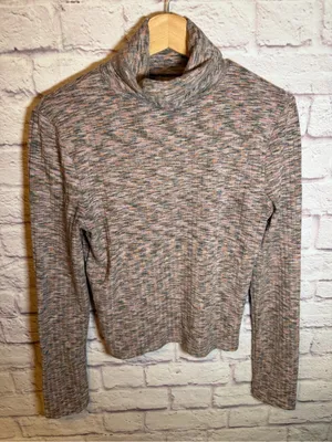Madewell Top Turtleneck Ribbed Knit‎ Cropped Mauve Space Dye Long Sleeve Large thumbnail 1
