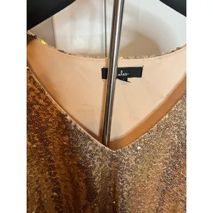 Lulus Womens Gold Sequin V-Neck Short‎ Sleeve Mini Shift Party Dress Size M thumbnail 4