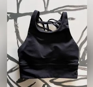 LULULEMON High Neck Strappy Black Padded Women’s Sports Bra Top Sz 2 EUC thumbnail 1