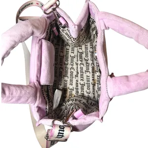 Juicy Couture Velour Rhinestone Mini Tote Y2K Pink Crossbody Bag Charm Coquette thumbnail 4