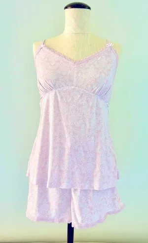 Rene Rofe 2 Piece Pajama Shorts Set Pink and White size Medium thumbnail 1