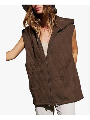 NEW Oversized Puffer Sleeveless Jacket Hooded Vest S thumbnail 1