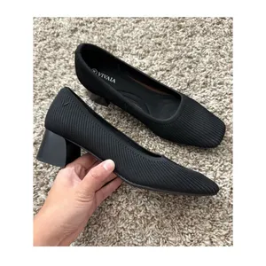Vivaia Melody 2.0 Square Toe Chunky Heels Deep Ebony Women's 38.5 Knit Ribbed thumbnail 3