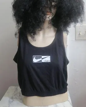 NIKE women's style do7524-010 Women's Sportswear Crop Tank in black and white size medium. thumbnail 1