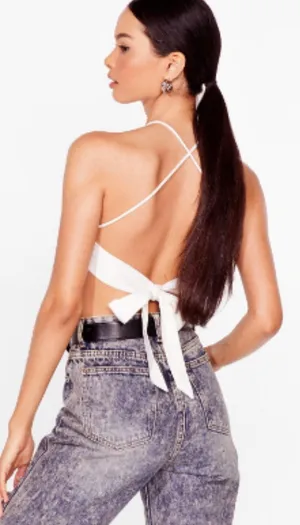Nasty Gal White Tie Back Halter Top thumbnail 1