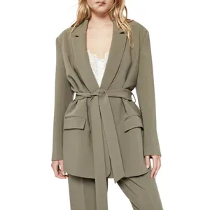 NWT Bardot Womens Size Large Khaki Olive Belted Notched Lapel Blazer Jacket NEW thumbnail 2