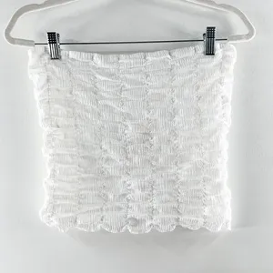 Anthropologie Strapless Ruched Crop Tube Tank Top White Medium thumbnail 3