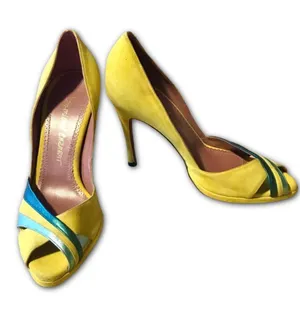 Jean-Michel Cazabat Paris Yellow Suede And Teal Leather Accent Heels (37) thumbnail 1