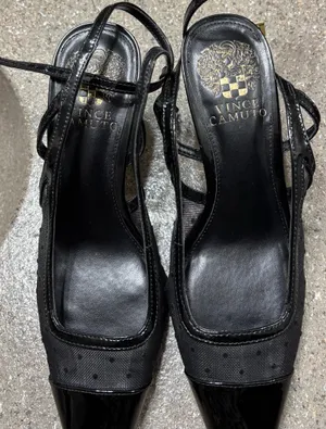 Vince Camuto Black Polka Dot Mesh Pointed Toe Ankle Strap Heels thumbnail 3