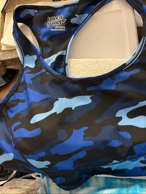 FINAL MARKDOWN Love & Sports Blue Camo Sports Bra XXL thumbnail 1